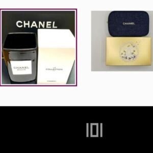 CHANEL New 2 Items La Collection Glass Black & Zippy Holder Clutch New Authentic